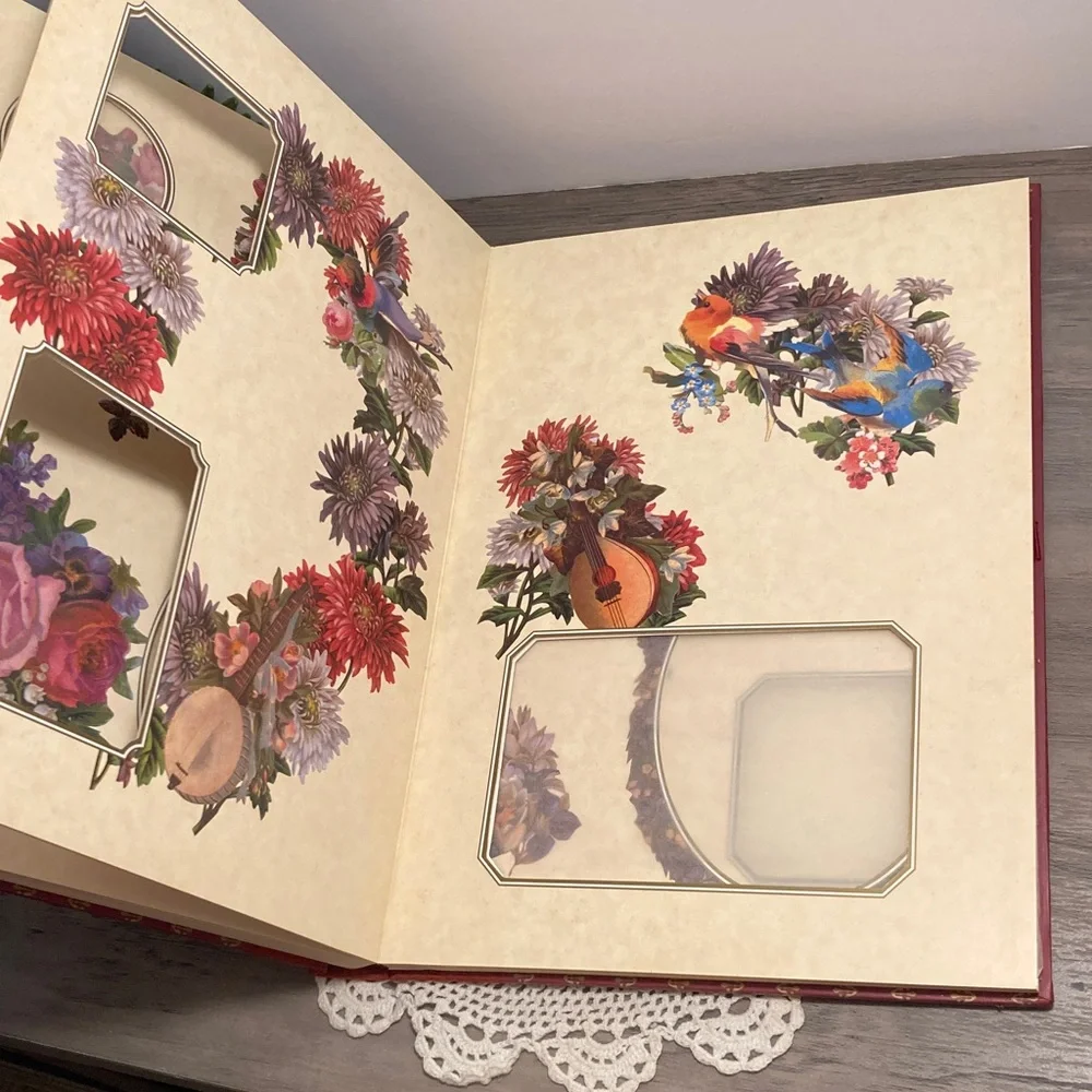 Vintage Victorian Photograph Album  Red Floral Cover
